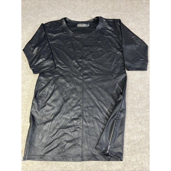 Gabrielle Union  NY&Co Black Faux Leather Dress Short Size M Zip Hem Midi Edgy - Picture 1 of 8
